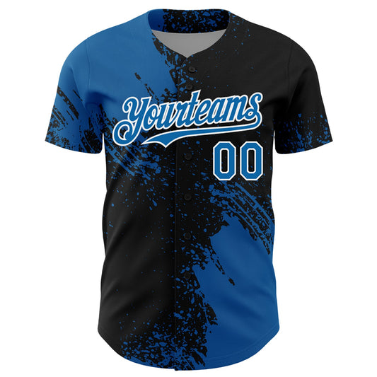 Custom Blue Black-White 3D Pattern Design Abstract Brush Stroke Authentic Baseball Jersey - Sky-Custom