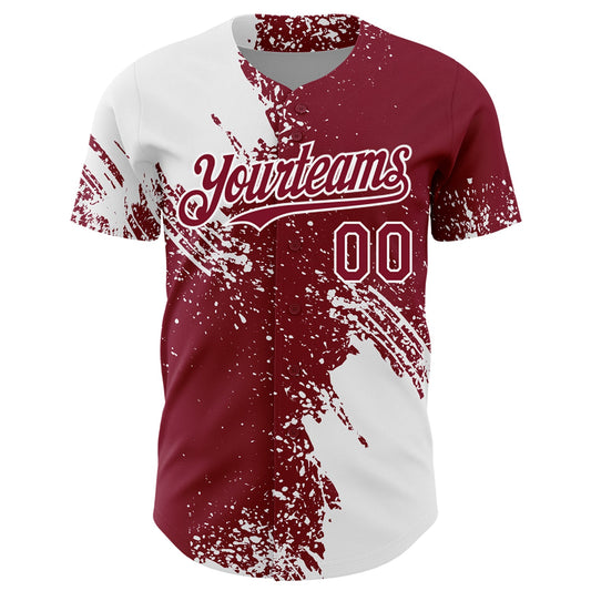 Custom White Crimson 3D Pattern Design Abstract Brush Stroke Authentic Baseball Jersey - Sky-Custom