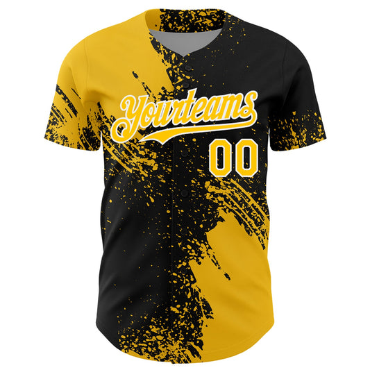 Custom Yellow Black-White 3D Pattern Design Abstract Brush Stroke Authentic Baseball Jersey - Sky-Custom
