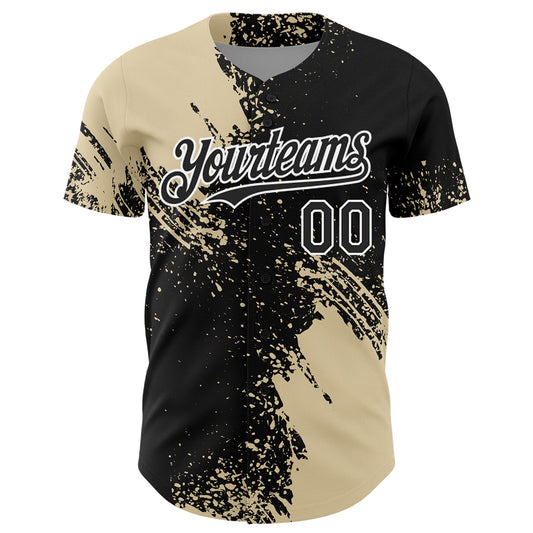 Custom Cream Black-White 3D Pattern Design Abstract Brush Stroke Authentic Baseball Jersey - Sky-Custom
