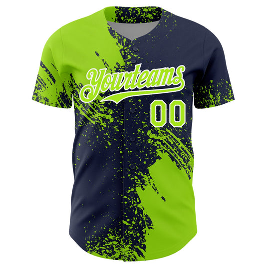Custom Neon Green Navy-White 3D Pattern Design Abstract Brush Stroke Authentic Baseball Jersey - Sky-Custom