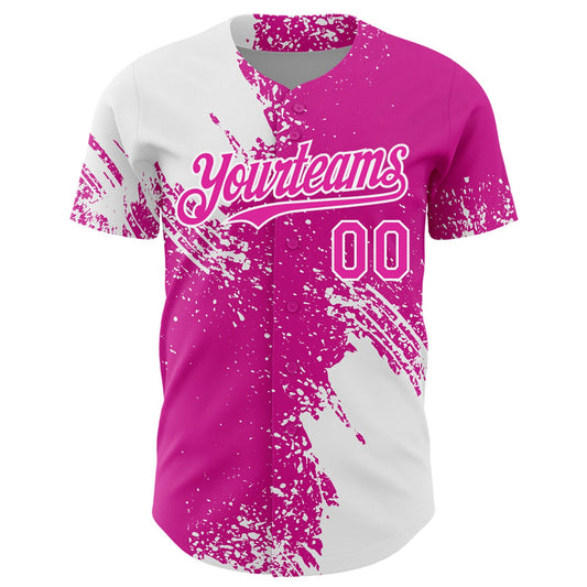 Custom White Deep Pink 3D Pattern Design Abstract Brush Stroke Authentic Baseball Jersey - Sky-Custom