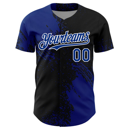 Custom Royal Black-White 3D Pattern Design Abstract Brush Stroke Authentic Baseball Jersey - Sky-Custom