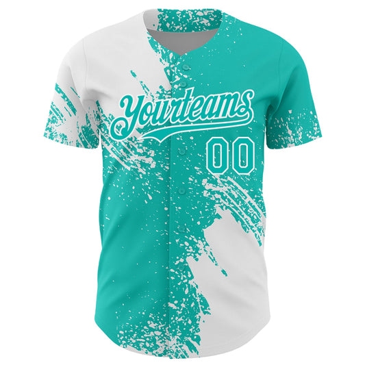 Custom White Aqua 3D Pattern Design Abstract Brush Stroke Authentic Baseball Jersey - Sky-Custom