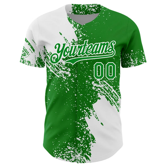 Custom White Grass Green 3D Pattern Design Abstract Brush Stroke Authentic Baseball Jersey - Sky-Custom