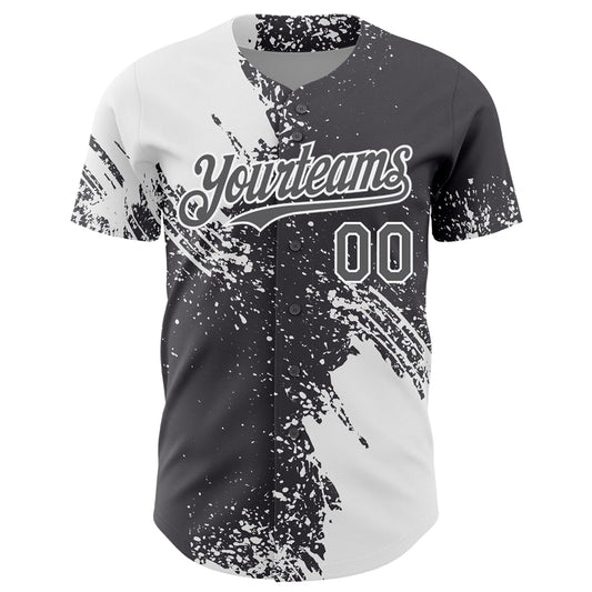 Custom White Steel Gray 3D Pattern Design Abstract Brush Stroke Authentic Baseball Jersey - Sky-Custom