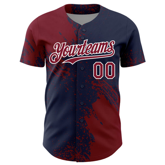 Custom Crimson Navy-White 3D Pattern Design Abstract Brush Stroke Authentic Baseball Jersey - Sky-Custom