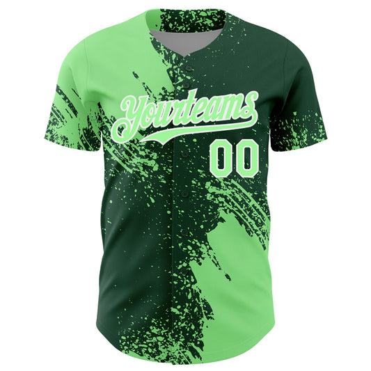 Custom Pea Green Green-White 3D Pattern Design Abstract Brush Stroke Authentic Baseball Jersey - Sky-Custom