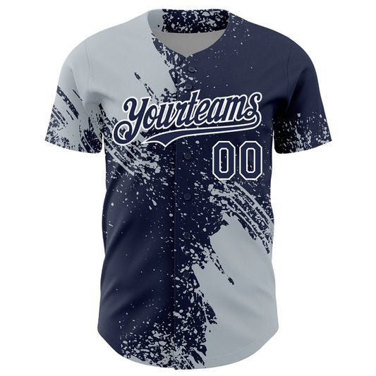 Custom Silver Navy-White 3D Pattern Design Abstract Brush Stroke Authentic Baseball Jersey - Sky-Custom