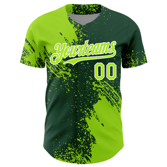 Custom Neon Green Green-White 3D Pattern Design Abstract Brush Stroke Authentic Baseball Jersey - Sky-Custom