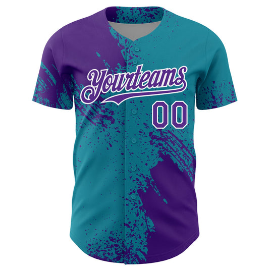 Custom Purple Teal-White 3D Pattern Design Abstract Brush Stroke Authentic Baseball Jersey - Sky-Custom