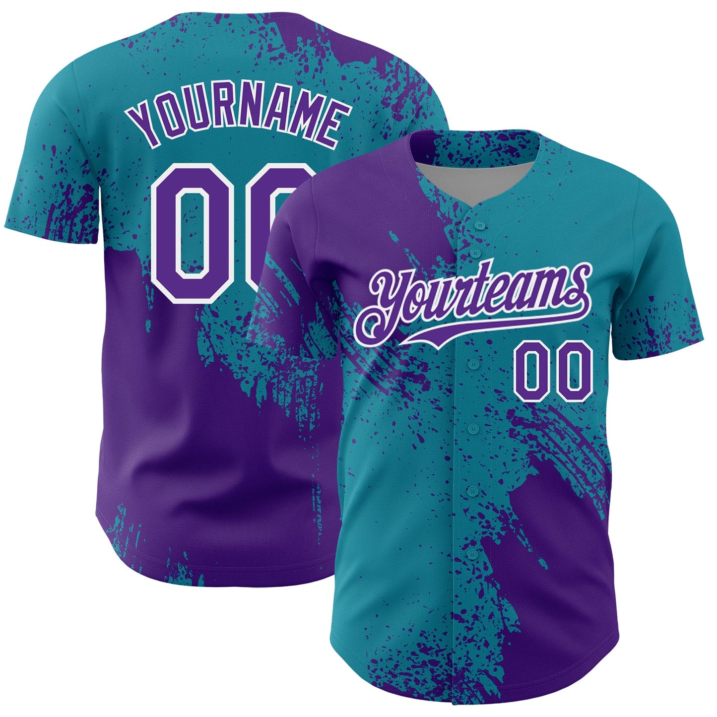 Custom Purple Teal-White 3D Pattern Design Abstract Brush Stroke Authentic Baseball Jersey - Sky-Custom