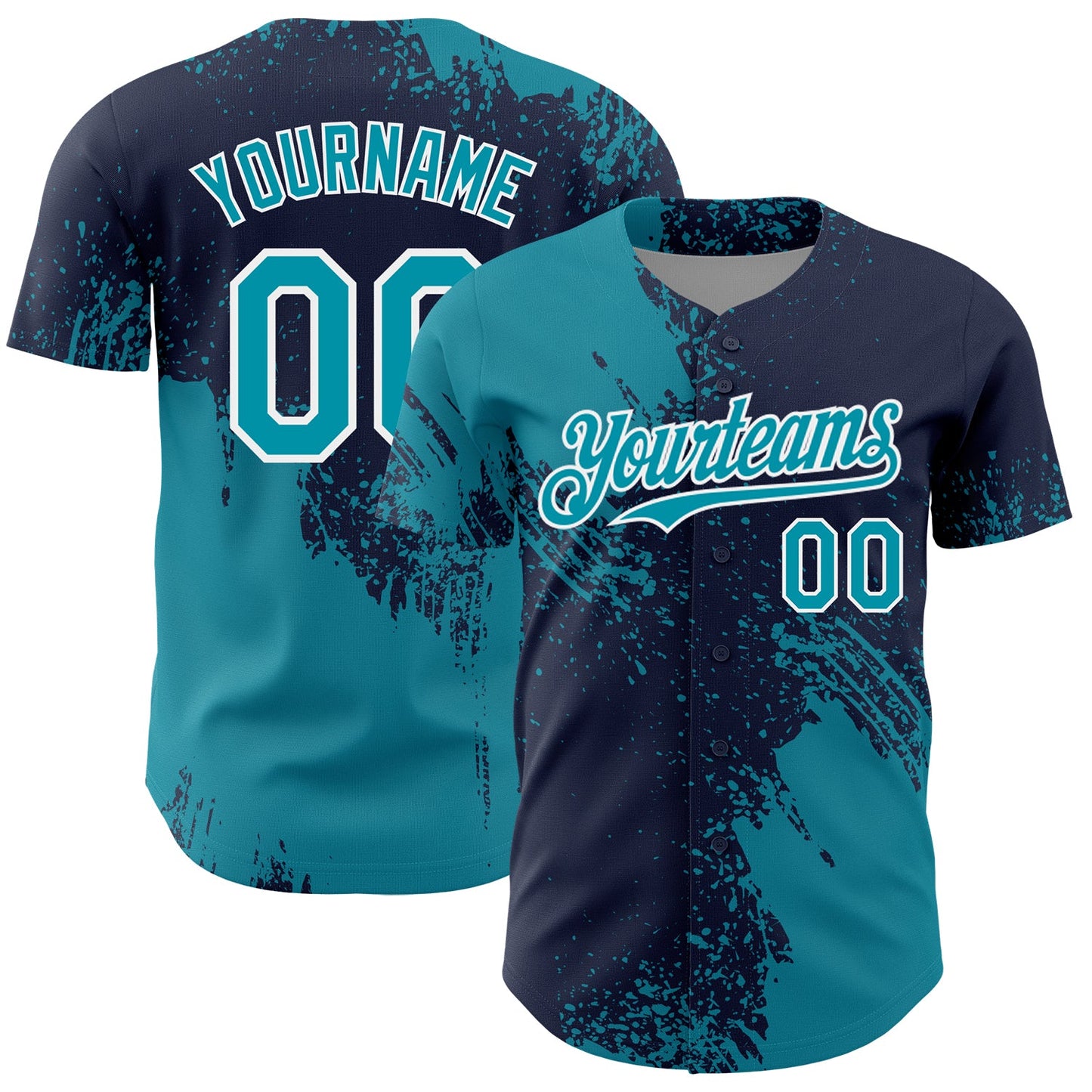 Custom Teal Navy-White 3D Pattern Design Abstract Brush Stroke Authentic Baseball Jersey - Sky-Custom