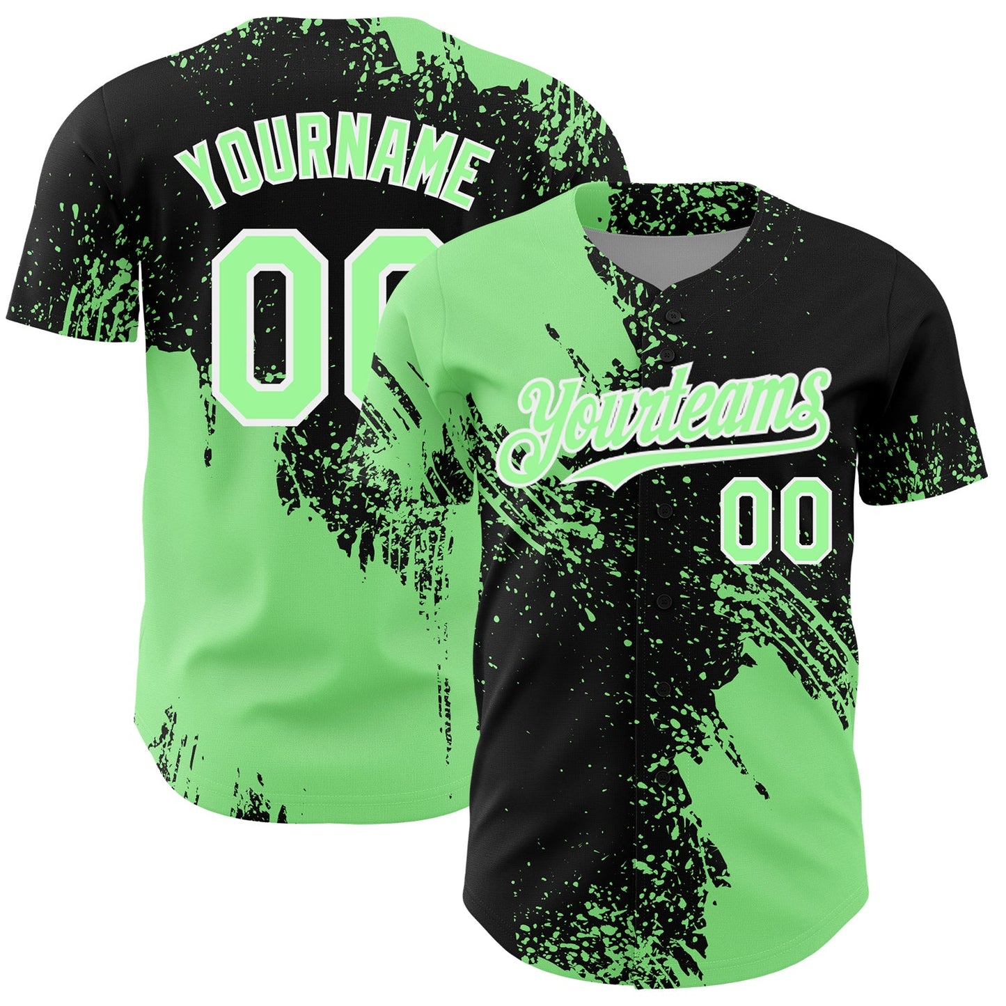 Custom Pea Green Black-White 3D Pattern Design Abstract Brush Stroke Authentic Baseball Jersey - Sky-Custom