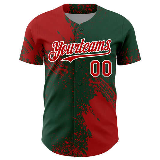 Custom Red Green-White 3D Pattern Design Abstract Brush Stroke Authentic Baseball Jersey - Sky-Custom