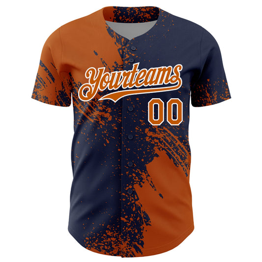 Custom Texas Orange Navy-White 3D Pattern Design Abstract Brush Stroke Authentic Baseball Jersey - Sky-Custom