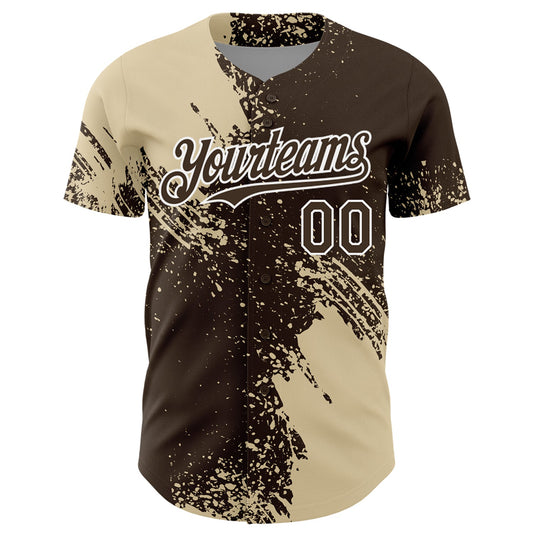 Custom Cream Brown-White 3D Pattern Design Abstract Brush Stroke Authentic Baseball Jersey - Sky-Custom