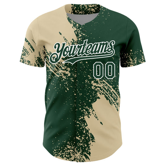 Custom Cream Green-White 3D Pattern Design Abstract Brush Stroke Authentic Baseball Jersey - Sky-Custom