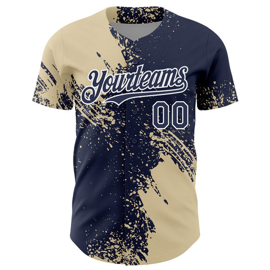 Custom Cream Navy-White 3D Pattern Design Abstract Brush Stroke Authentic Baseball Jersey - Sky-Custom