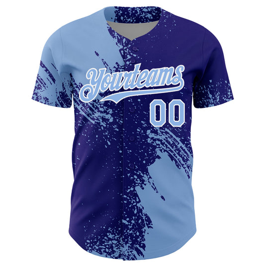 Custom Light Blue Dark Purple-White 3D Pattern Design Abstract Brush Stroke Authentic Baseball Jersey - Sky-Custom