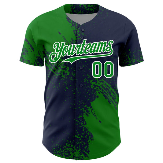 Custom Grass Green Navy-White 3D Pattern Design Abstract Brush Stroke Authentic Baseball Jersey - Sky-Custom