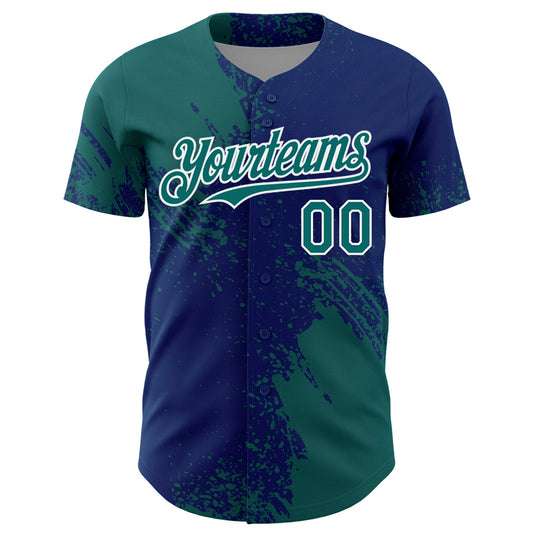 Custom Teal US Navy Blue-White 3D Pattern Design Abstract Brush Stroke Authentic Baseball Jersey - Sky-Custom