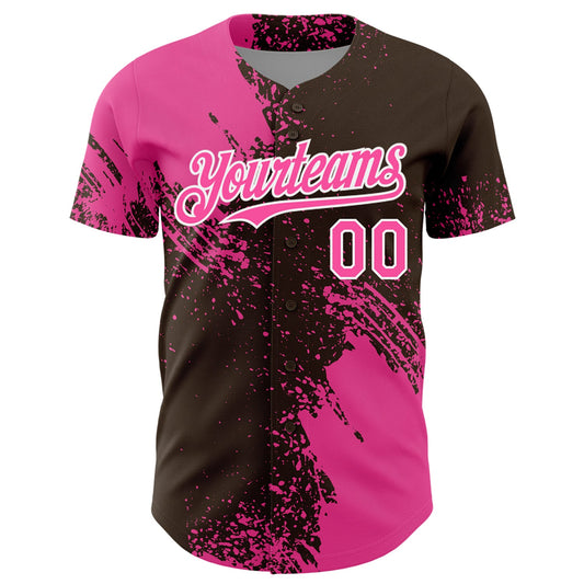 Custom Pink Brown-White 3D Pattern Design Abstract Brush Stroke Authentic Baseball Jersey - Sky-Custom