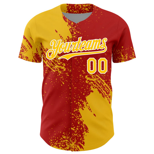 Custom Yellow Red-White 3D Pattern Design Abstract Brush Stroke Authentic Baseball Jersey - Sky-Custom