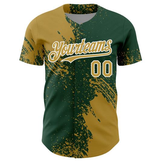 Custom Old Gold Green-White 3D Pattern Design Abstract Brush Stroke Authentic Baseball Jersey - Sky-Custom