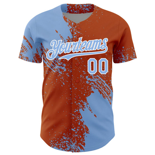 Custom Light Blue Texas Orange-White 3D Pattern Design Abstract Brush Stroke Authentic Baseball Jersey - Sky-Custom