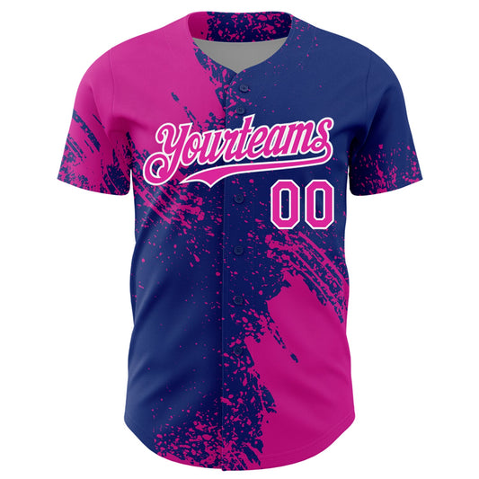 Custom Deep Pink Royal-White 3D Pattern Design Abstract Brush Stroke Authentic Baseball Jersey - Sky-Custom