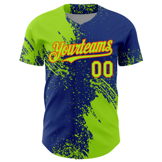 Custom Neon Green Royal-Orange 3D Pattern Design Abstract Brush Stroke Authentic Baseball Jersey - Sky-Custom