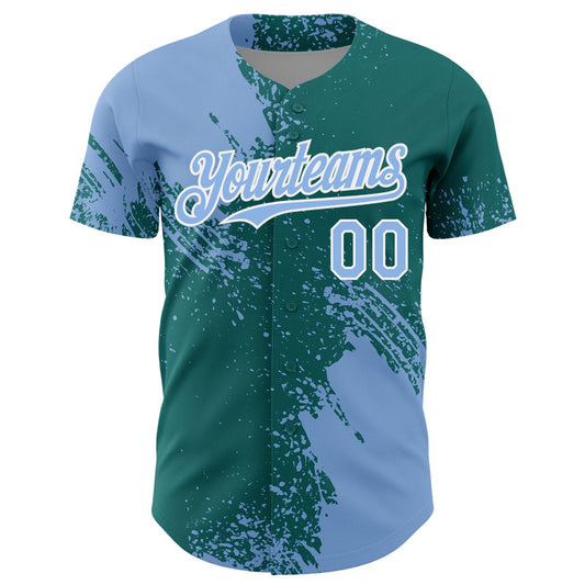 Custom Light Blue Teal-White 3D Pattern Design Abstract Brush Stroke Authentic Baseball Jersey - Sky-Custom