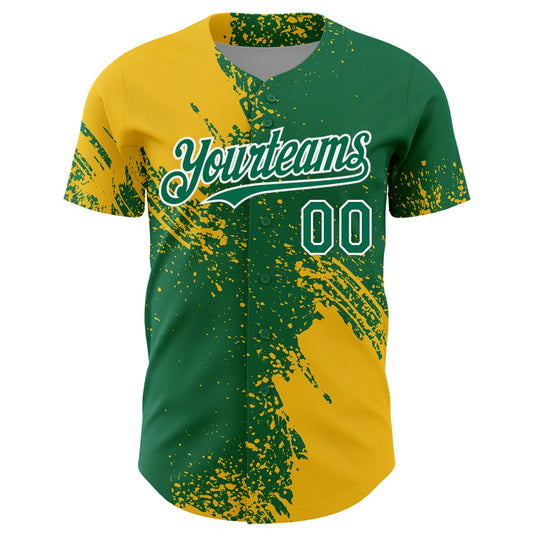 Custom Yellow Kelly Green-White 3D Pattern Design Abstract Brush Stroke Authentic Baseball Jersey - Sky-Custom