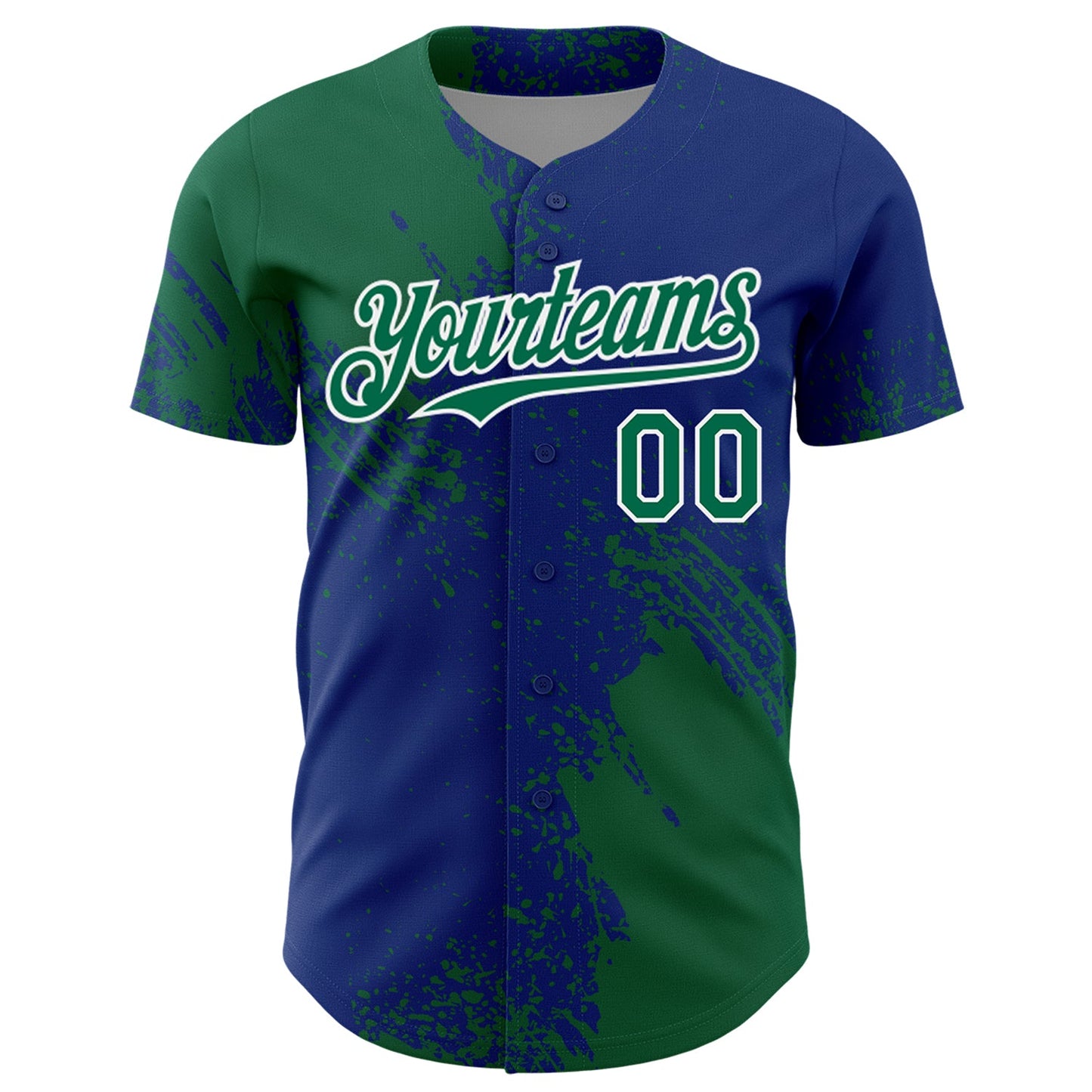 Custom Kelly Green Royal-White 3D Pattern Design Abstract Brush Stroke Authentic Baseball Jersey - Sky-Custom