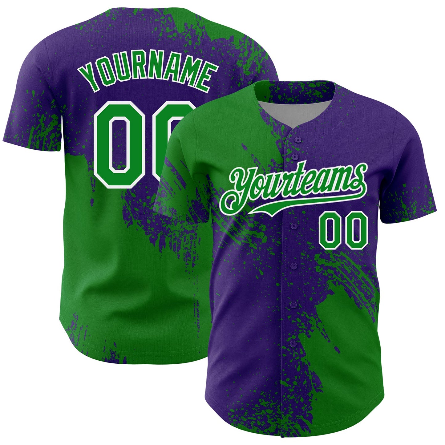Custom Grass Green Purple-White 3D Pattern Design Abstract Brush Stroke Authentic Baseball Jersey - Sky-Custom