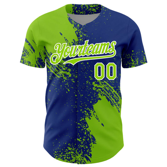 Custom Neon Green Royal-White 3D Pattern Design Abstract Brush Stroke Authentic Baseball Jersey - Sky-Custom