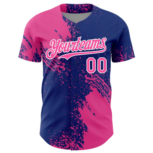 Custom Pink Royal-White 3D Pattern Design Abstract Brush Stroke Authentic Baseball Jersey - Sky-Custom