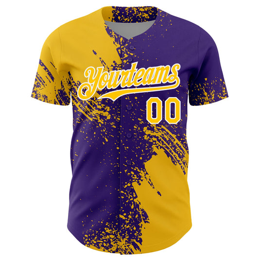 Custom Yellow Purple-White 3D Pattern Design Abstract Brush Stroke Authentic Baseball Jersey - Sky-Custom