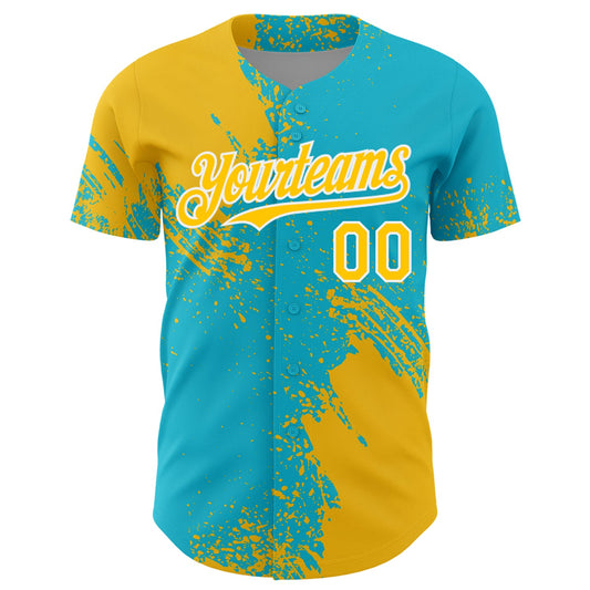 Custom Yellow Lakes Blue-White 3D Pattern Design Abstract Brush Stroke Authentic Baseball Jersey - Sky-Custom