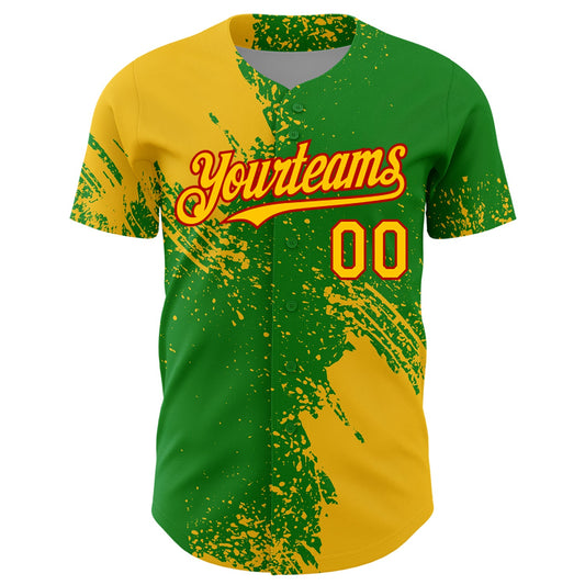 Custom Yellow Grass Green-Red 3D Pattern Design Abstract Brush Stroke Authentic Baseball Jersey - Sky-Custom