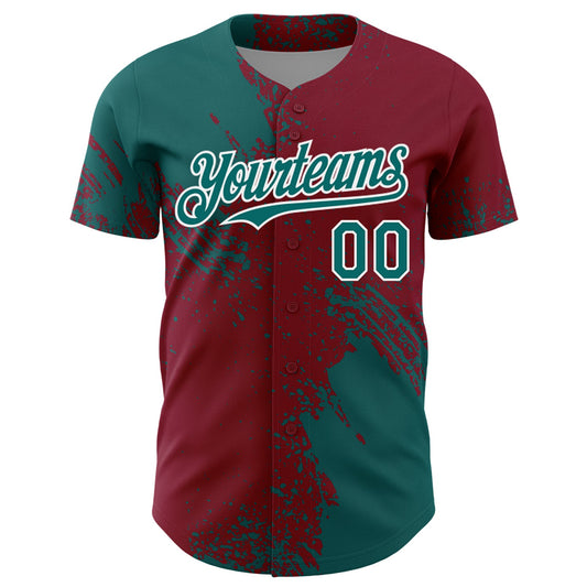 Custom Teal Crimson-White 3D Pattern Design Abstract Brush Stroke Authentic Baseball Jersey - Sky-Custom