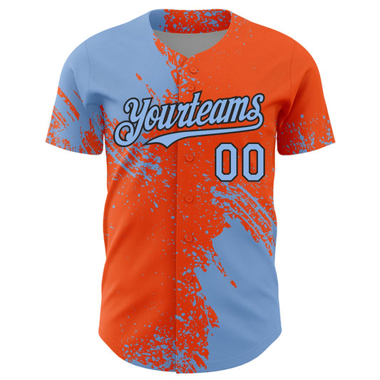 Custom Light Blue Orange-Black 3D Pattern Design Abstract Brush Stroke Authentic Baseball Jersey - Sky-Custom