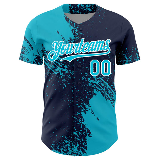 Custom Lakes Blue Navy-White 3D Pattern Design Abstract Brush Stroke Authentic Baseball Jersey - Sky-Custom
