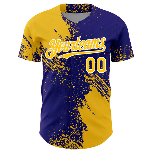 Custom Yellow Dark Purple-White 3D Pattern Design Abstract Brush Stroke Authentic Baseball Jersey - Sky-Custom