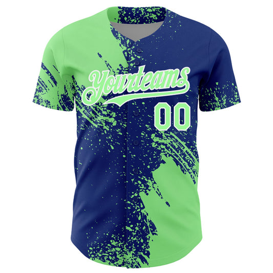 Custom Pea Green Royal-White 3D Pattern Design Abstract Brush Stroke Authentic Baseball Jersey - Sky-Custom