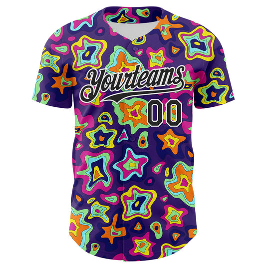 Custom Purple Black-White 3D Pattern Design Rave Psychedelic Fluid Art Authentic Baseball Jersey - Sky-Custom