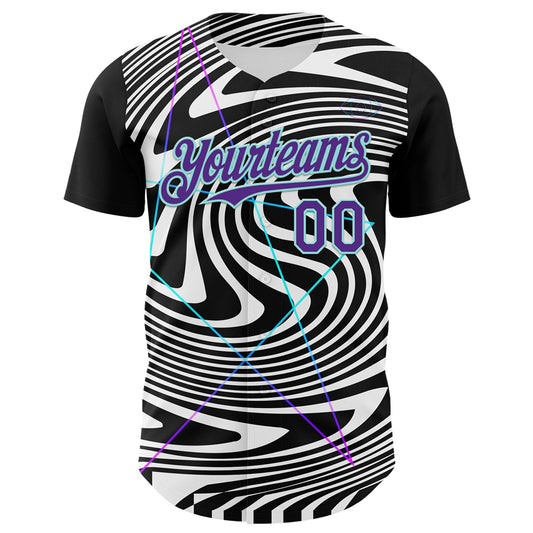 Custom Black Purple-Ice Blue 3D Pattern Design Rave Psychedelic Fluid Art Authentic Baseball Jersey - Sky-Custom