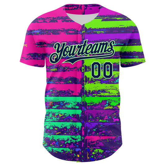 Custom Pink Navy-Pea Green 3D Pattern Design Rave Psychedelic Neon Fluid Art Authentic Baseball Jersey - Sky-Custom