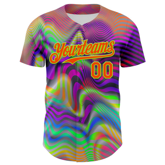 Custom Gray Orange-Neon Green 3D Pattern Design Rave Psychedelic Neon Fluid Art Authentic Baseball Jersey - Sky-Custom
